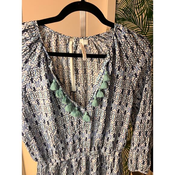 Seafolly Women's Blue Geometric Boho Tassels V-Neck Playsuit Romper Size Small - Picture 10 of 10